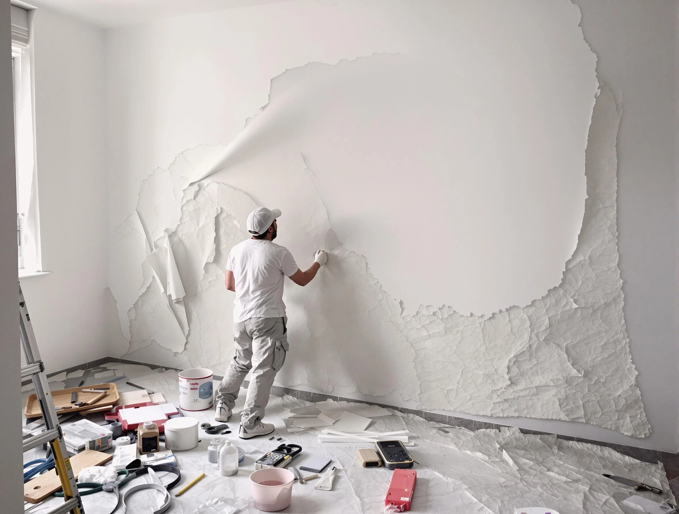 Removing old wallpaper to reveal clean walls by South Euclid House Painters in South Euclid
